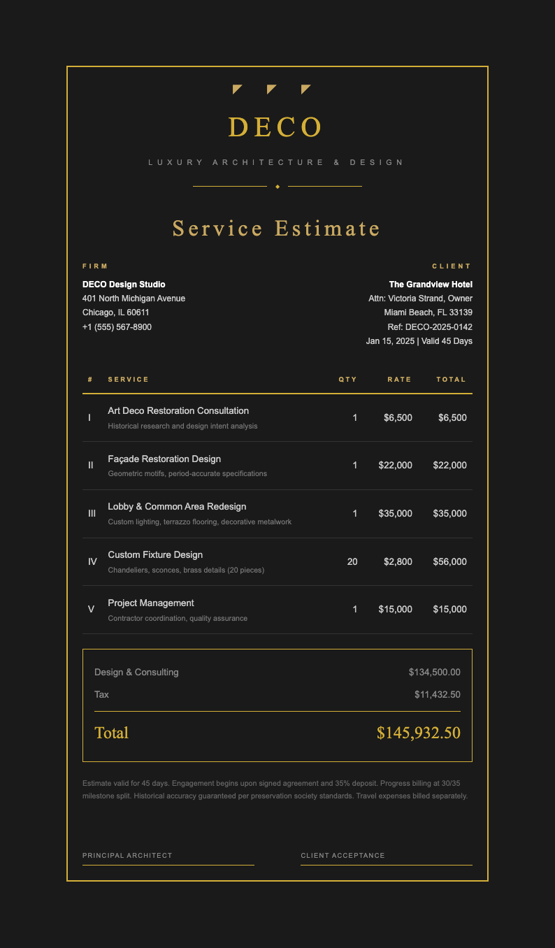 Art deco modern service estimate